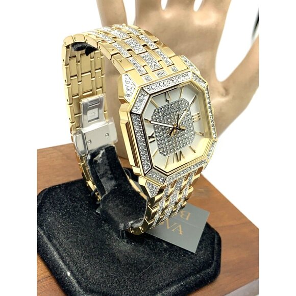 Bulova Men's Watch 98A295 Octava Quartz Crystal Pave Gold Stainless Steel 40mm - Picture 14 of 14